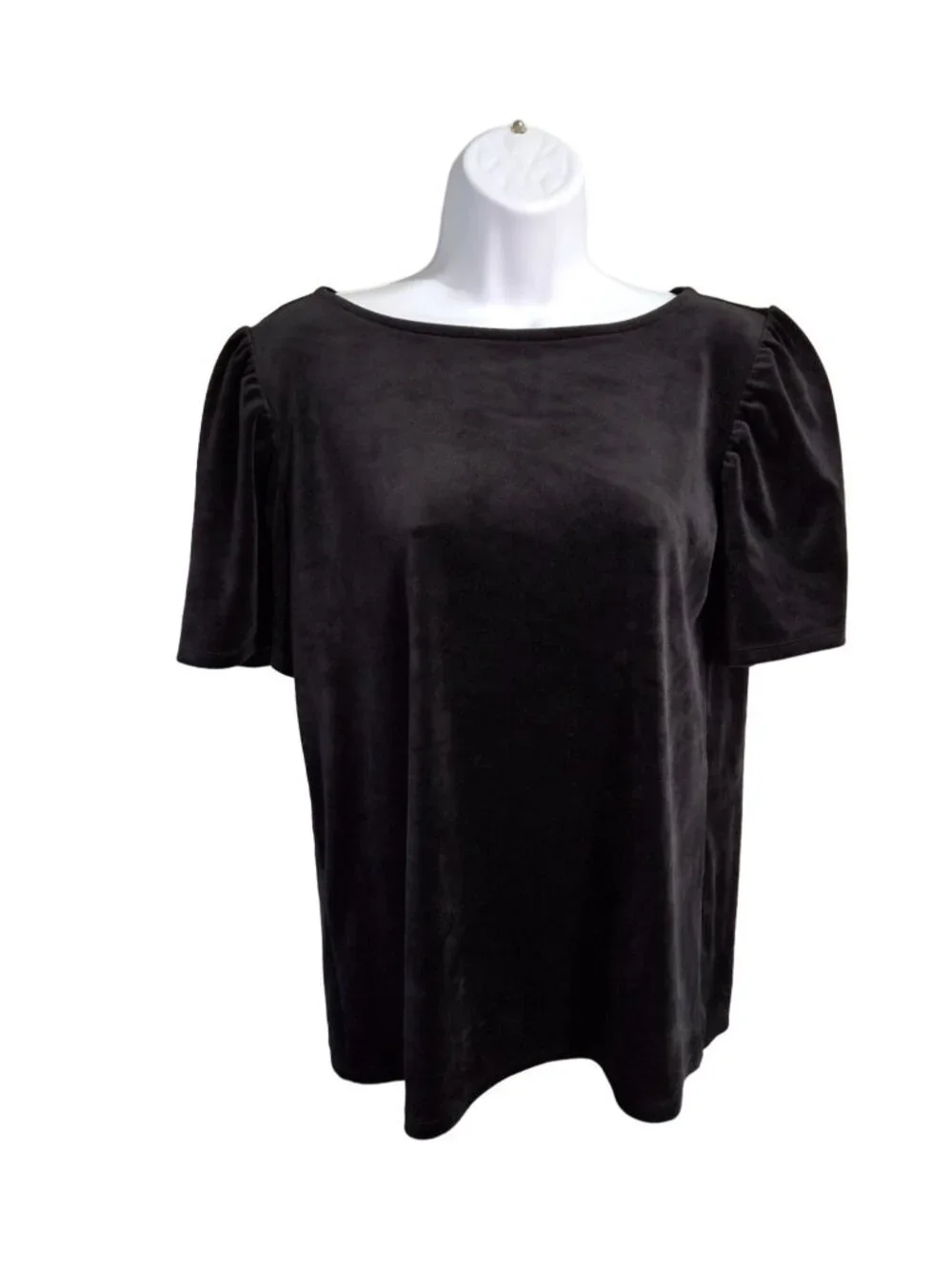 Ann Taylor LOFT Women’s M Black Velvet Puff Sleeve Top Blouse Holiday Party
